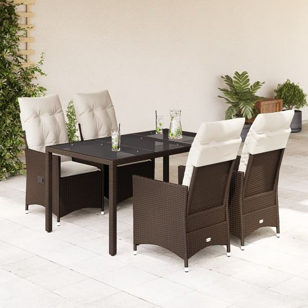 vidaXL 5-tlg. Garten-Essgruppe mit Kissen Braun Poly Rattan, 3276770