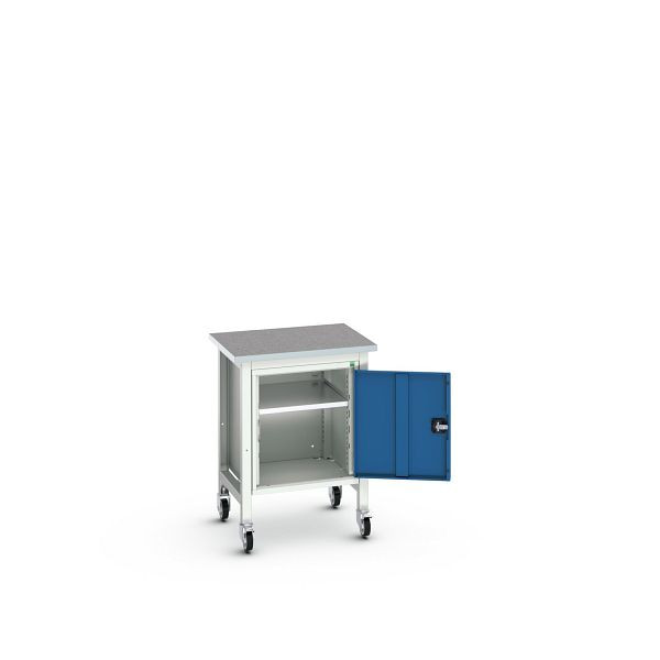 bott verso mobile Werkbank (Linoleum-Platte) mit 1 Unterbauschrank, BxTxH: 700 x 600 x 930 mm, Lichtgrau / Enzianblau, 16922203.11