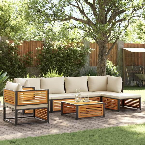 vidaXL 7-tlg. Garten-Sofagarnitur mit Kissen Massivholz Akazie, 3214911