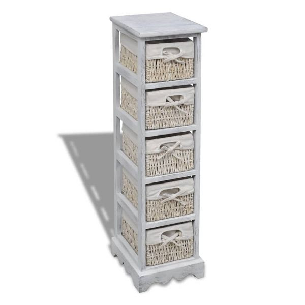 vidaXL Korbregal Holz mit 5 Körben Weiß, Material: Baumwolle: 20%, Polyester: 80%, 240798