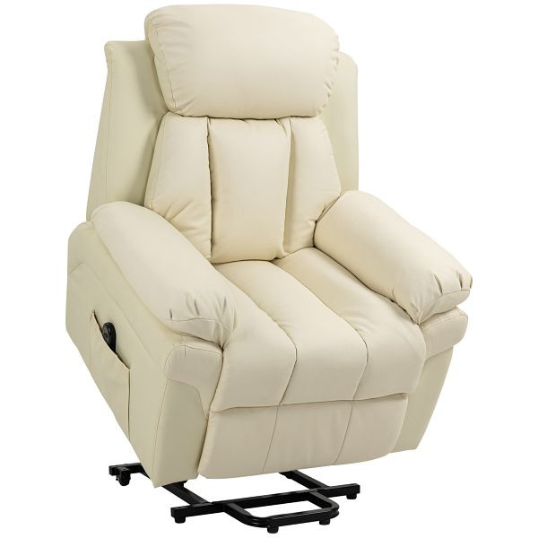 HOMCOM Relaxsessel mit Aufstehhilfe, inkl. Fußstütze und Kopfstütze, 1 Fernbedienung, Cremeweiß, 713-013V91CW