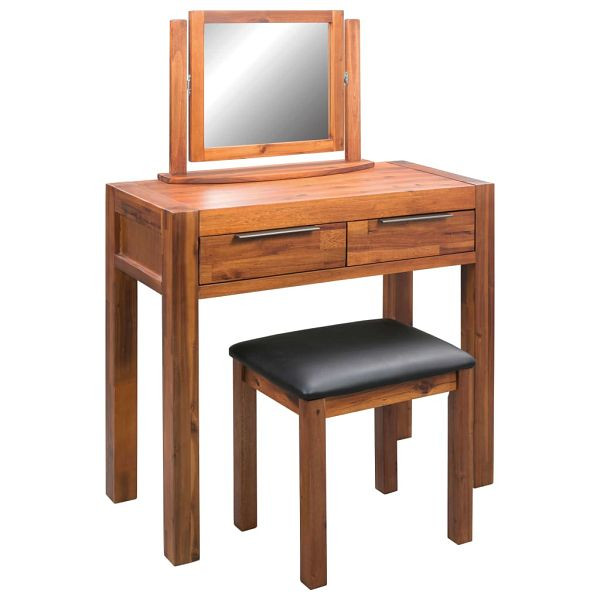 vidaXL Frisiertisch mit Hocker und Spiegel Akazienholz Massiv, 245191