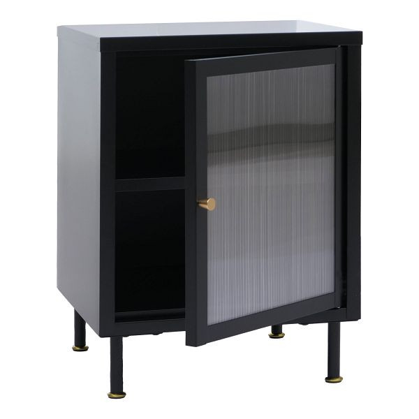 Mendler Nachttisch HWC-O87, Beistelltisch Nachtschrank Schrank, Industrial Staufächer Metall Schilfglas 55x41x41cm, schwarz, 139436