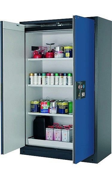 asecos Sicherheitsschrank Q-PEGASUS-90, Q90.195.120.WDAC in enzianblau RAL 5010 mit 3x Fachboden (Stahlblech), 30002-047-30003