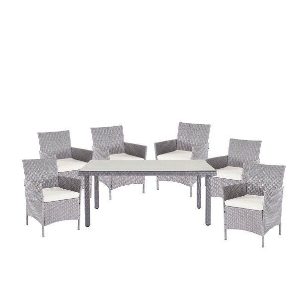 Mendler Poly-Rattan-Garnitur Halden, Gartenmöbel Balkon-Set Sitzgarnitur, grau, Kissen creme, 64311+3x64303
