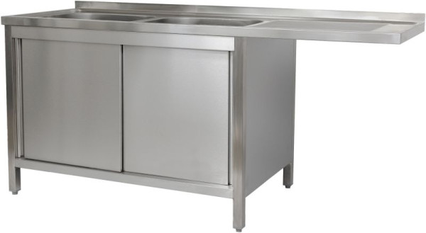 A&S Polarny Spülzentrum 1500 x 600 x 850 mm 2 Becken links, 600 mm Tiefe, SPSCHZ1562BL