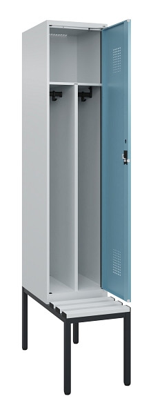 C+P Spind Evolo PLUS, 1 Abteile, 2120x400x815mm, 7035/0010, Haken 4, Zylinderschloss, Sitzfläche Kunststoff, Sitzbank, Trennwand, 0490507-12F S10090