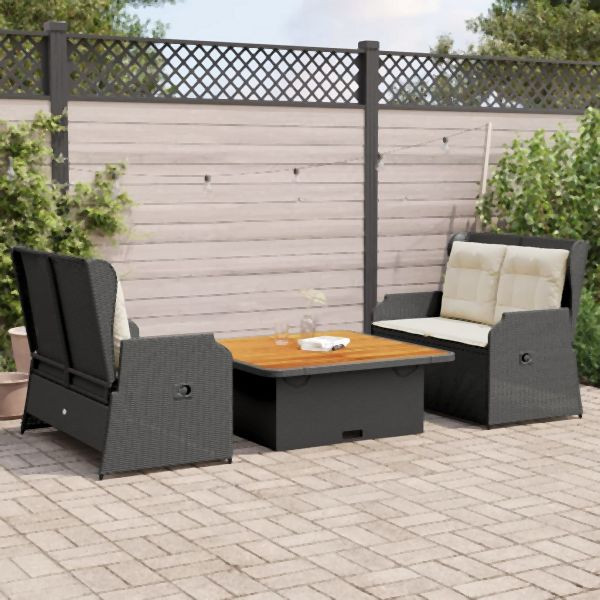 vidaXL 3-tlg. Garten-Lounge-Set mit Kissen Schwarz Poly Rattan, 3262740