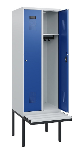 C+P Spind Evolo PLUS, 2 Abteile, 1950x600x815mm, 7035/5010, Zylinderschloss, Material Sitzfläche Kunststoff, 0490405-20 S10087