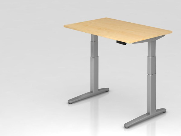 Hammerbacher Sitz-Steh-Schreibtisch elektrisch 120x80cm Ahorn, mit Memoryschalter, Arbeitshöhe 65 - 130 cm, VXBHM12/3/SS