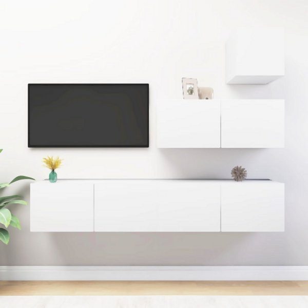 vidaXL 4-tlg. TV-Schrank-Set Weiß Holzwerkstoff, 3078736