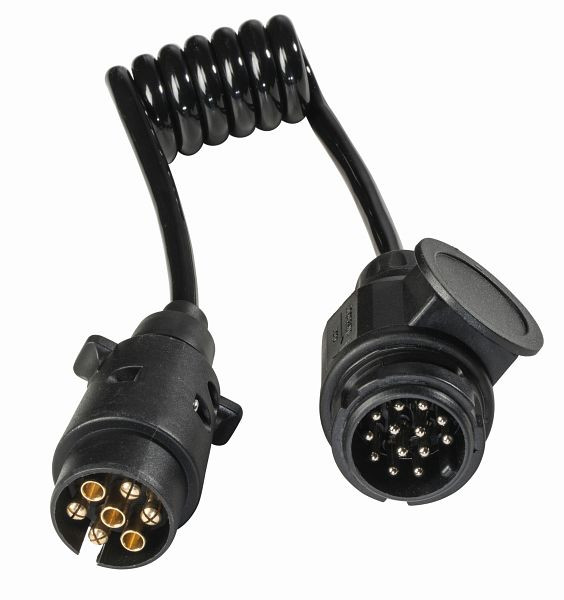 as-Schwabe Caravan Adapterkabel 1m, schwarz Spiral-Kunststoffmantelleitung H05VV-F 7x1,0, Stecker 13polig auf Stecker 7polig, 61475