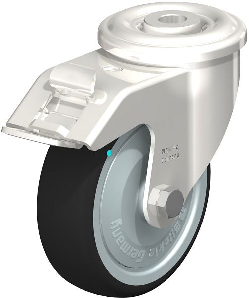 Blickle LEXR-PATH 100KD-FI-FK Edelstahl-Lenkrolle mit Rückenloch & Feststeller, Thermoplastisches Polyurethan, Grau, 847101
