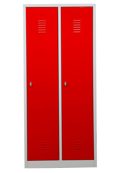 Gürkan Garderobenschrank, 50 x 80 x 180 cm, Lichtgrau, Feuerrot, Vorhangschloss, Trennwand innen fest, WRD/2.1880, 104054