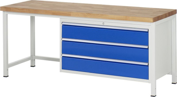 RAU Werkbank Serie 8000 - Modell 8357, B2000 x T700 x H840-1040 mm, Systemunterbau B1995 x T650 x H800-1000 mm, 03-8357A1-207B4H.11
