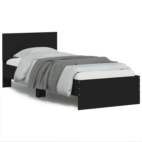 vidaXL Bettgestell mit Kopfteil und LED-Leuchten Schwarz 75x190 cm, 838842