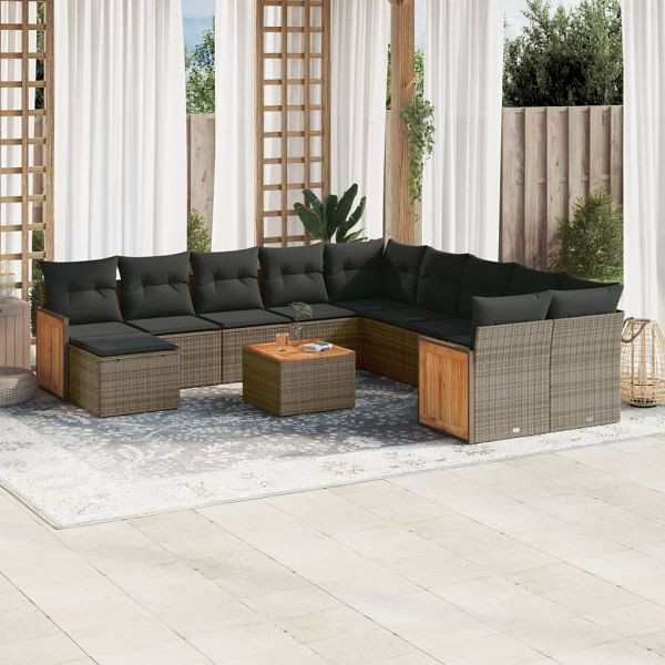 vidaXL 12-teilig Garten-Sofagarnitur mit Kissen Grau Poly Rattan, 3260660