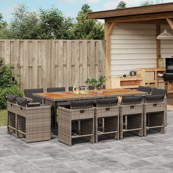 vidaXL 13-teilig Garten-Essgruppe mit Kissen Grau Poly Rattan, 3277993