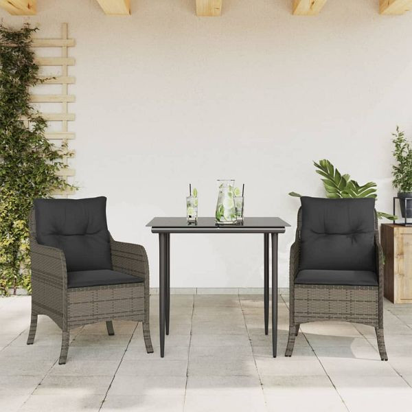 vidaXL 3-teilig Garten-Essgruppe mit Kissen Grau Poly Rattan, 3211948
