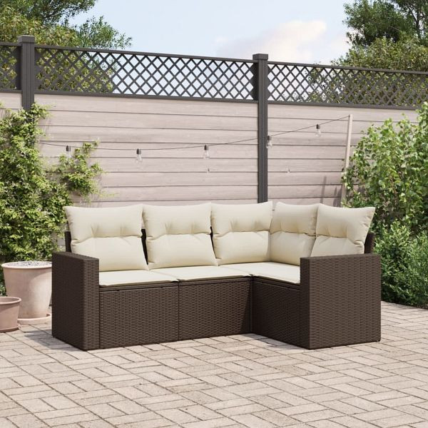 vidaXL 4-tlg. Garten-Sofagarnitur mit Kissen Braun Poly Rattan, 3251250