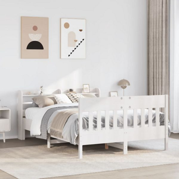 vidaXL Massivholzbett ohne Matratze Weiß 135x190 cm Kiefernholz, 3307021
