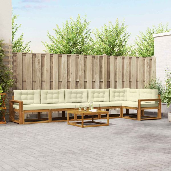 vidaXL Outdoor-Sofagarnitur mit Kissen 7-teilig Natur und Creme, 3367688