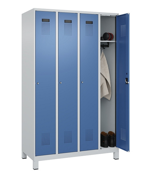 C+P Spind Evolo PLUS, mit Füßen, 4 Abteile, 1950x1200x500mm, 7035/5023, Verschluss Zylinderschloss, Ablageböden 4, 049010-40 S10035