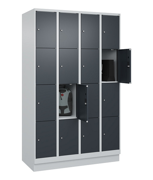 C+P Schließfachschrank Evolo PLUS, mit Sockel, 16 Fächer, 1950x1200x500mm, 7035/7016 Anthrazitgrau, 049020-404 S10012
