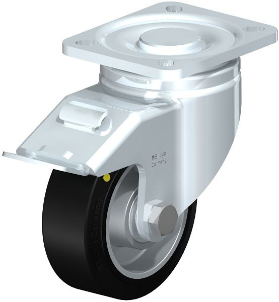 Blickle LH-ALEV 100K-1-FI-EL Stahlblech-Lenkrolle, Schwerlast-Ausführung, mit Anschraubplatte & Feststeller, Elastik-Vollgummi, Schwarz, 846026