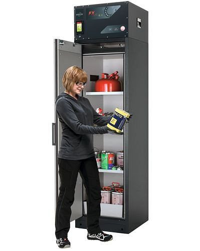 asecos Feuerbeständiger Umluft-Gefahrstoffschrank Custos, grau, 3 Böden, Türanschlag links,Typ A-63, 248468