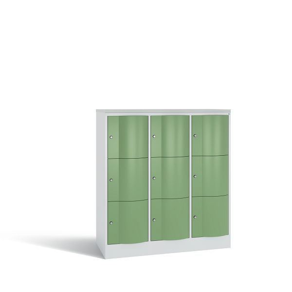 C+P Schließfachschrank Resisto,9 Fächer,H1255xB1148xT540mm,Grau/Resedagrün/DBSHellgrau, 8573-372 S10402