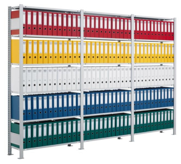 Schulte Grundregal, Büro-Steckregal MULTIplus150, 2000 x 1300 x 600 mm, 6 Fachböden, Längenriegel, schwarz/RAL 7035 lichtgrau, mit Mittelanschlag, 36044-S