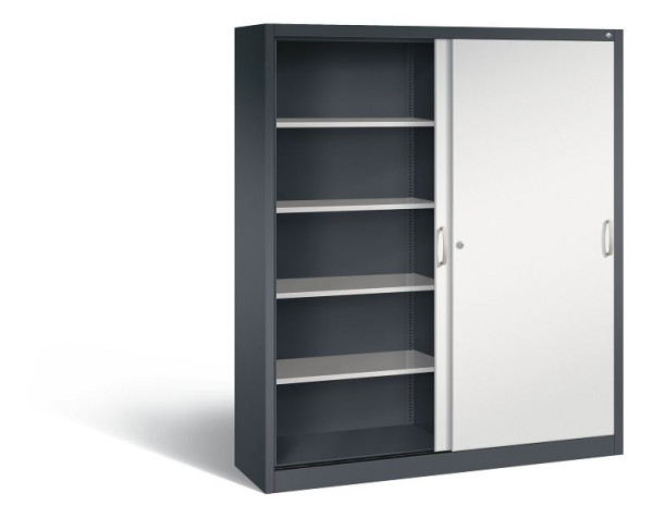 C+P Schiebetürenschrank Acurado, H1950xB1600xT400mm, Farbe: Schwarzgrau / Lichtgrau, Bügelgriff, 5 OH, 2140-00 S10122