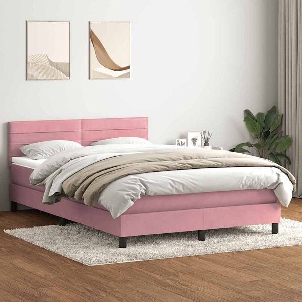 vidaXL Boxspringbett mit Matratze Rosa 140x220 cm Samt, 3316358