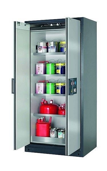 asecos Sicherheitsschrank Q-CLASSIC-90, Q90.195.090 in Silber mit 4x Fachboden (Edelstahl), 30041-049-30048