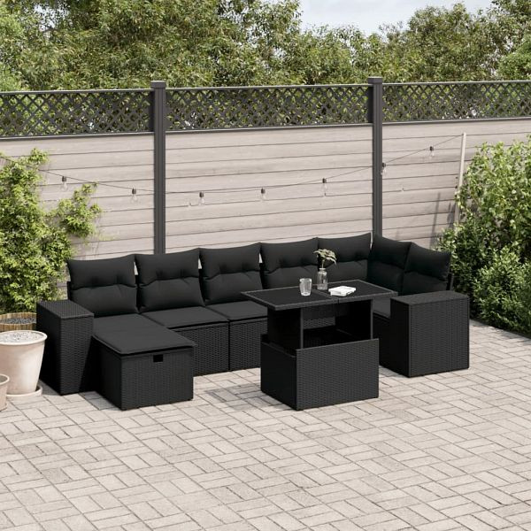 vidaXL 8-teilig Garten-Sofagarnitur mit Kissen Schwarz Poly Rattan, 3275305
