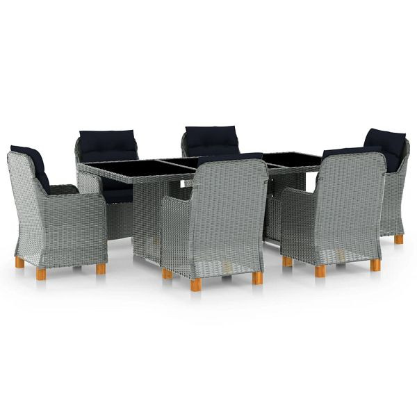 vidaXL 7-teilig Garten-Essgruppe mit Auflagen Poly Rattan Hellgrau, 3060173