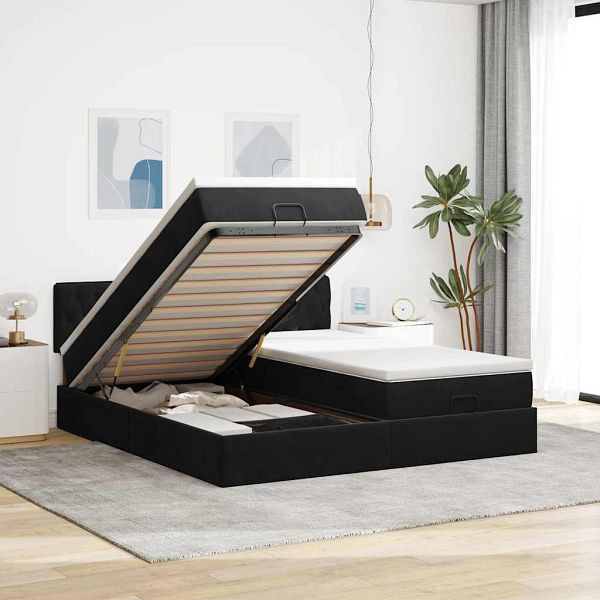 vidaXL Ottoman-Bett mit Matratzen Schwarz 160x200 cm Samt, 3312088