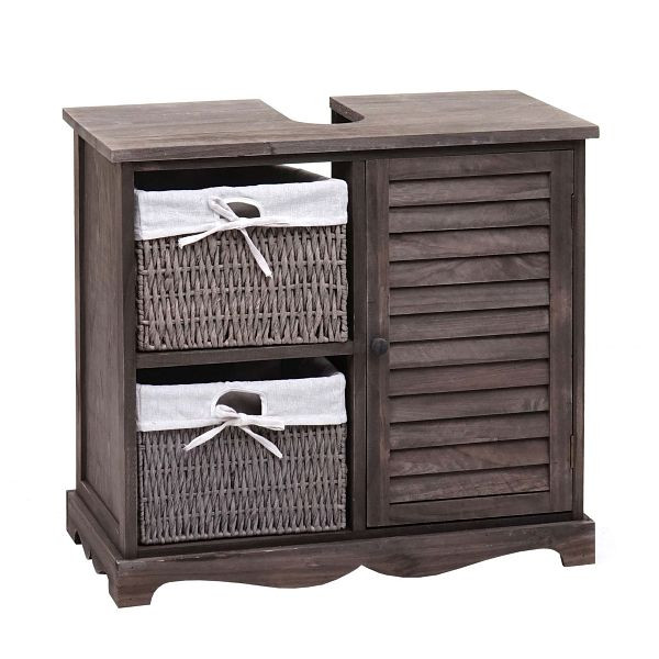 Mendler Waschbeckenunterschrank HWC-H20, Badezimmer Waschtisch, Massiv-Holz Korb-Schublade 60x65x31cm, shabby grau-braun, 94484
