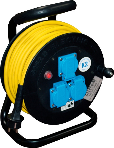 GIFAS Vollgummi-Leitungsroller Typ 501, Eingang: 25 m GIFAS PROFLEXX-07 Leitung 3 x 1,5 mm² mit Schutzkontaktstecker, 3x Schuko, 255873