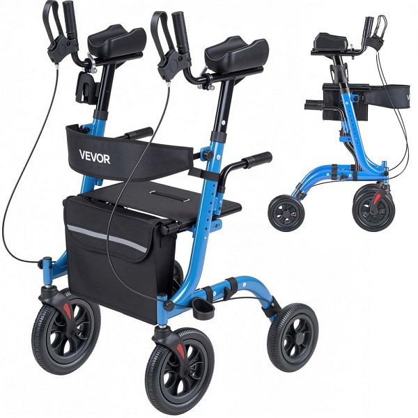 VEVOR Faltbarer Rollator mit Sitz, Leichtgewicht, 4 PU Reifen, bis 136 kg, Rückenlehne, Tasche, Gehstockhalter, Blau, ZLZXQLSLHJQ13HJYW001V0