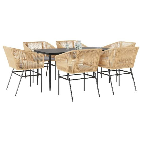 vidaXL 7-teilig Garten-Essgruppe mit Kissen Braun Poly Rattan Glas, 3334524