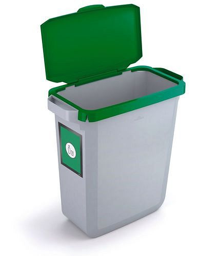VAR Wertstoffsammler aus Polyethylen (PE), 60 Liter, grau, grüner Klappdeckel, mit Info-Rahmen, 311653