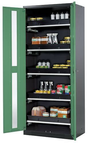 asecos Chemikalienschrank Systema-T CS-85G, Korpus anthrazit, Flügeltüren grün, 5 Tablarauszüge, 209010