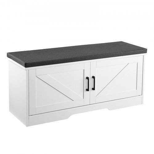 VEVOR Schuhregalbank (1000x355x460 mm), Bank mit Sitzkissen & 2 Türen, Regal (136 kg belastbar), Schwarz/Weiß, XGXD394INCHS9DDVH001V0