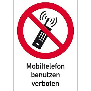 Moedel Eingeschaltete Mobiltelefone verboten ISO 7010, Kombischild, Folie, 210x297 mm, 58403