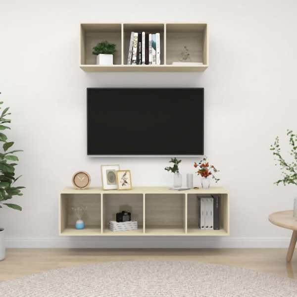 vidaXL 2-tlg. TV-Schrank-Set Sonoma-Eiche Holzwerkstoff, 3079793