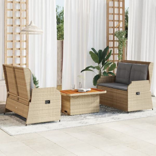 vidaXL 3-tlg. Garten-Lounge-Set mit Kissen Beige Poly Rattan, 3262749