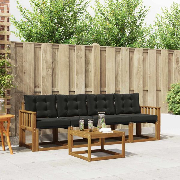 vidaXL Outdoor-Sofagarnitur mit Kissen 5-teilig Natürlich und Schwarz, 3368375