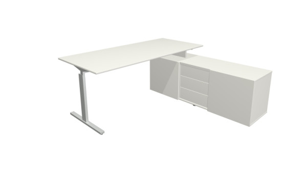 Kerkmann Komplettarbeitsplatz Form 2, Schreibtisch 180 x 80 cm x 74 cm, Sideboard 160 x 50 x 58 cm, Weiß, (Montage), 11026210-1